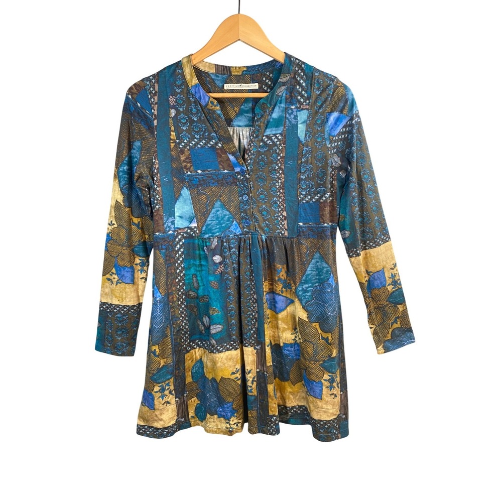 Peruvian Connection‎ Tunic Top Womens Small Patchwork Boho Artsy Lagenlook